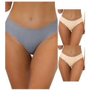 Allegra K Women's Unlined No Show Stretch Laser Cut Solid Invisible Briefs 3 Packs - 1 of 4