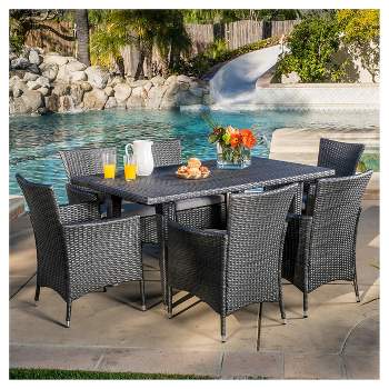 Malta 7pc Wicker Patio Dining Set with Cushions - Gray - Christopher Knight Home