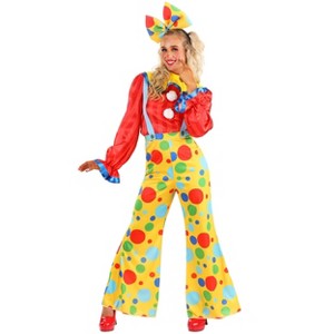 HalloweenCostumes.com Women's Posh Polka Dot Clown Costume | Colorful Circus Jester Outfit with Collar and Hair Bow - 1 of 4