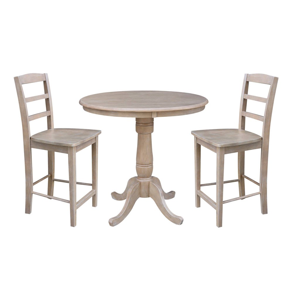 36 Bruce Round Pedestal Counter Height Table with Two Stools Light Gray - International Concepts was $799.99 now $599.99 (25.0% off)