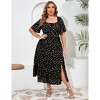 YESFASHION Womens Plus Size Square Neck Floral Print Summer Dress Ruffle Short Sleeve Tie Front Slit Hem Boho Maxi Dress - 2 of 4