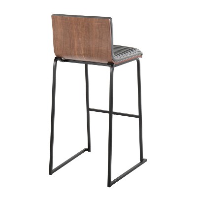 Gray and Walnut Wood Industrial Bar Stools with Black Metal Legs, Set of 2