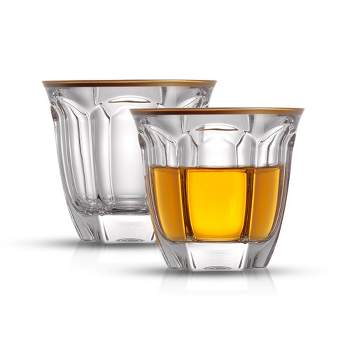 JoyJolt Windsor Crystal Double Old Fashion Glass - Set of 2 Whiskey Tumbler Glass Set with Gold Rim - 7.4 oz