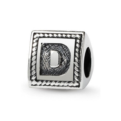 Black Bow Jewelry Triangle Block, Letter D Sterling Silver Bead Charm