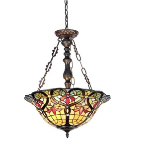Chloe Lighting Bertram Tiffany-Style 3 Light Victorian Inverted Ceiling Pendant 18`` Shade - 1 of 2