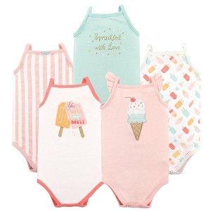 Hudson Baby Infant Girl Cotton Sleeveless Bodysuits 5pk, Ice Cream - 1 of 2