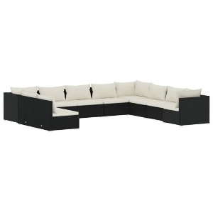 vidaXL 10 Piece Black and Cream Patio Lounge Set in Poly Rattan - Cushioned Furniture for Garden, Patio, Deck - 1 of 4