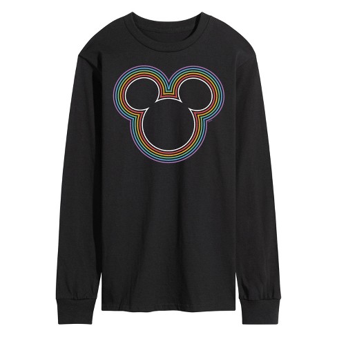 Men s Disney Mickey Mouse Rainbow Logo Long Sleeve Graphic T shirt Black Medium Target
