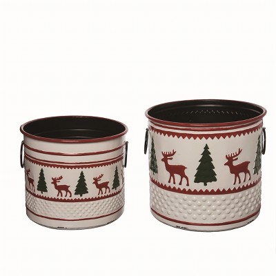 Transpac Metal White Christmas Enamel Buckets Set of 2