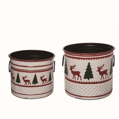 Transpac Metal White Christmas Enamel Buckets Set Of 2 : Target