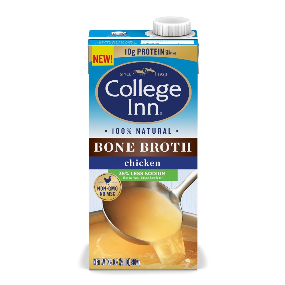 College Inn Low Sodium Chicken Bone Broth - 32 fl oz 12 pack best by 05/Sep/2024 