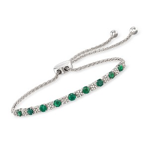Ross-Simons 1.20 ct. t.w. Emerald and .20 ct. t.w. Diamond Bolo Bracelet in Sterling Silver Size - 1 of 4