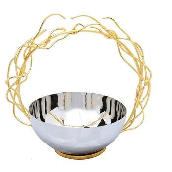 Classic Touch Stainless Steel Bowl with Round Gold Removable Twig Handle