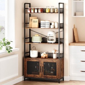 4-Tier Industrial Bookshelf with Doors, Vintage Brown Rustic Bookcase, Floorstanding Open Storage Rack for Bedroom Living Room Home Office - 1 of 1