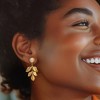 Ross-Simons 7-7.5mm Cultured Pearl Leaf Drop Earrings in 18kt Gold Over Sterling - 2 of 3