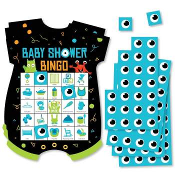 Big Dot of Happiness Monster Bash - Picture Bingo Cards and Markers - Little Monster Baby Shower Shaped Bingo Game - Set of 18