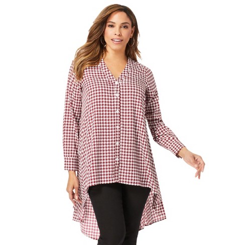 Jessica London Women's Plus Size Hi-low Crepe Tunic, 16 W - Rich Burgundy  Houndstooth : Target