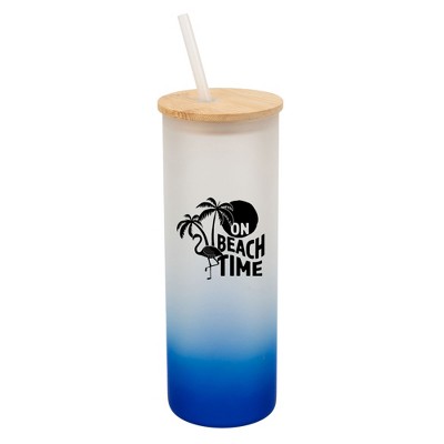 Elanze Designs On Beach Time Summer Vibes Wrap-Around Design 25 Ounce Frosted Gradient Glass On-The-Go Coffee Travel Skinny Tumbler Mug Cup, Bamboo