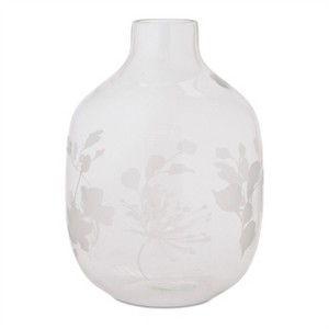 White Frosted Glass Vase with Floral Etching - 1 of 1