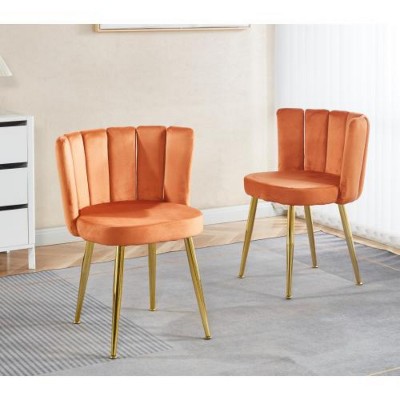 Orange 2-piece set of modern dining chairs with comfortable velvet backrests