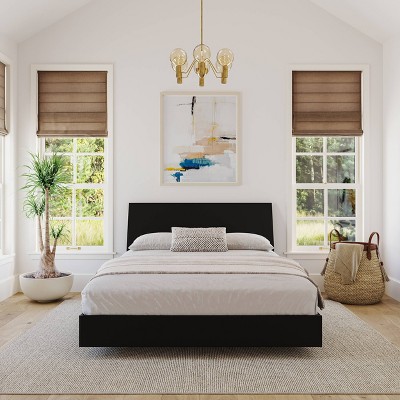 Serenity Queen Size Floating Black Wood Platform Bed with Storage
