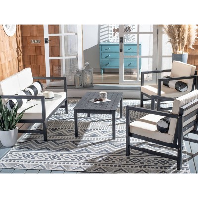 Montez 4pc Living Set with Accent Pillows - Black/Beige - Safavieh