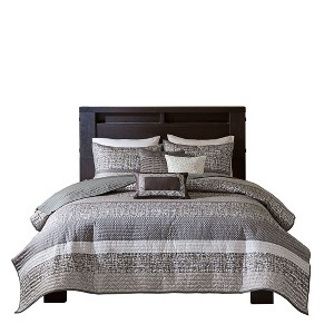 Gulches King/Cal King 6 Piece Reversible Jacquard Quilt Set with Throw Pillows Grey/Taupe - 1 of 4
