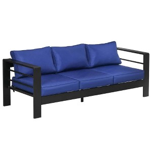 Resenkos Patio Furniture with Cushions, Aluminum Outdoor Sofa with Wide Armrests, Navy Blue Navy Blue, Black - 1 of 4