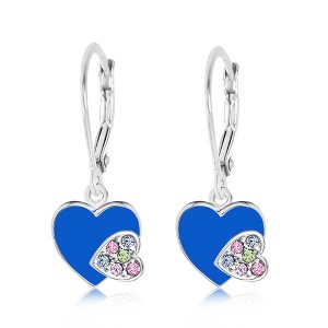 Chanteur Hypoallergenic Kids Jewelry Accessories Heart Enamel Crystal White Gold Palladium Plating Earrings leverback is made from 925 Sterling silver - 1 of 2