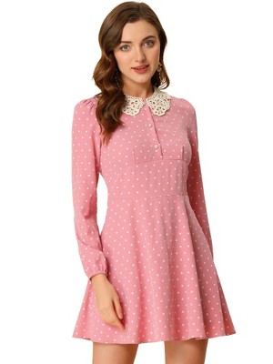 Allegra K Women's A-Line Long Sleeve Front Button Down Lace-Collar Mini Dresses
