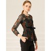 INSPIRE CHIC Women's Semi-Sheer Elegant Tie Waist Long Sleeve Floral Lace Peplum Blouses - 4 of 4