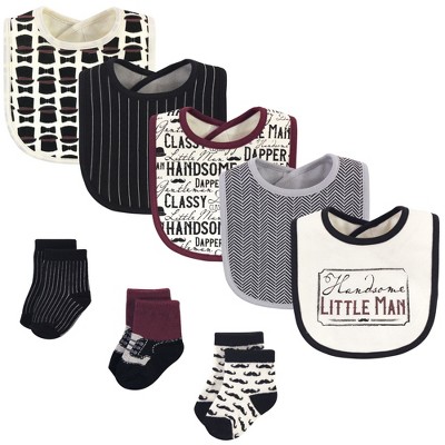 Hudson Baby Infant Boy Cotton Bib and Sock Set 8pk, Vintage Little Man, One Size
