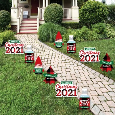 Big Dot of Happiness 2021 Quarantine Christmas - Tree, Hand Sanitizer, & Gnome Lawn Decorations - Outdoor Holiday Party Yard Decor - 10 Piece