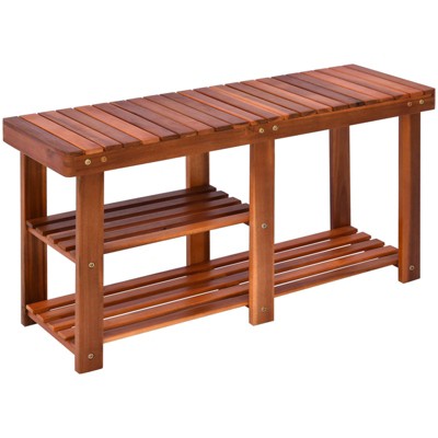 SEVOBAL Shoe Racks Versatile Placemen Wooden Bench with Multiple Storage Shelves Quick Installation for Hallway, Teak, 34.25"*11"*17.75"