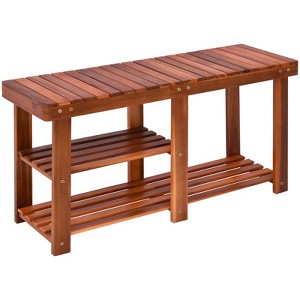 SEVOBAL Shoe Racks Versatile Placemen Wooden Bench with Multiple Storage Shelves Quick Installation for Hallway, Teak, 34.25"*11"*17.75" - 1 of 4