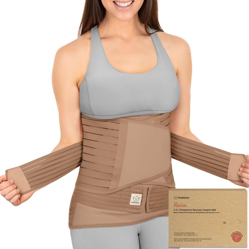 Revive 3 in 1 Postpartum Belly Band Wrap, Post Partum Recovery, Postpartum Waist Binder Shapewear (Warm Tan, Medium/Large), 1 of 10