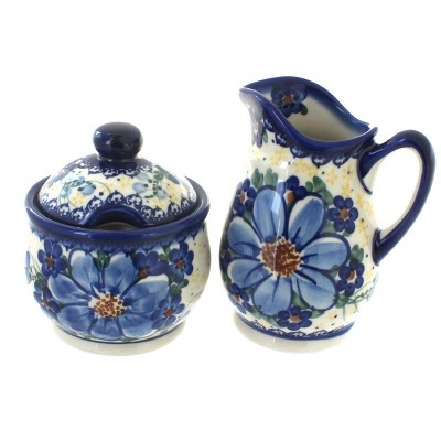 Blue Rose Polish Pottery Daisy Surprise Cream & Sugar Set