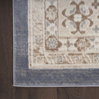 Ivory Blue Medallion Synthetic 4' x 6' Rectangular Rug