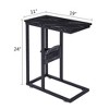 VECELO C-Shaped End Side Table with Charging Station & Power Outlets for Couch Sofa/Bed, Snack TV Tray for Living Room or Bedroom, Black/Brown/Black Marble/Gold - 3 of 4