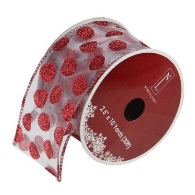 Northlight Silver and Red Glittering Polka Dots Christmas Wired Craft Ribbon 2.5" x 10 Yards