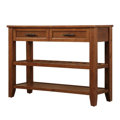 NicBex 42.01''Console Table with 2 Storage Drawers Mid-Century Wooden Side Table with 2-Tier Shelves for Entryway,Living Room