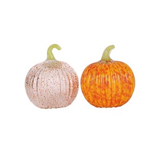 Transpac Glass Autumn Confetti Pumpkin Set of 2 Decorative Fall Sculptures for Indoor Tabletop Decoration and Gifts - 1 of 1