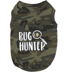 Parisian Pet 'Bug Hunter' Dog Shirt – Small Dog Casual Outfit with Funny Slogan for Dogs & Cats, Green - 1 of 3