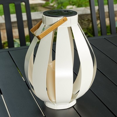 13.5" Solar Powered LED Outdoor Lantern with Battery Powered Candle White - Haven Way