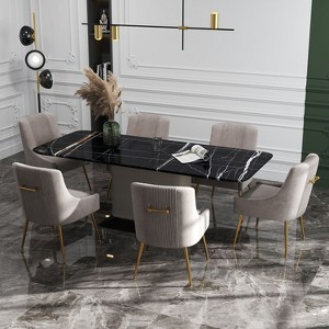 SEYNAR Modern Glam Boucle Pleated Velvet Dining Chair or Vanity Chair Set of 6 with Rear Handle - 1 of 4