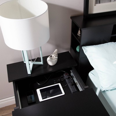 Black 2-Drawer Nightstand with Charging Station