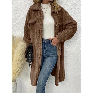 Women's Button Down Cardigan Coat Long Sleeve Ribbed Cuff Open Front Casual Overcoat - 1 of 3