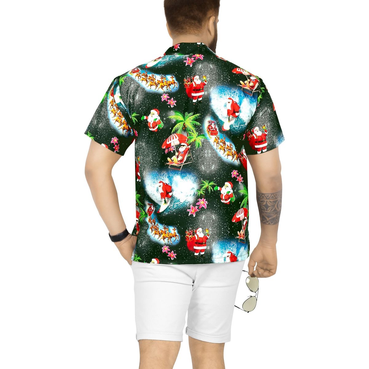 HAPPY BAY Mens Hawaiian Christmas Tree Shirts Short Sleeve Button Down Shirt Men's Tropical Shirts Shirts for Men Funny 5XL Black - thumbnail 4