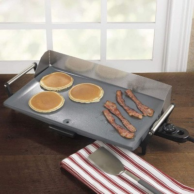 Charcoal Gray Stainless Steel Electric Griddle with Cool-Touch Handles