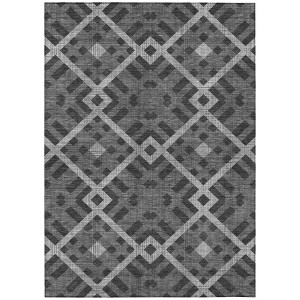 Charcoal Gray And Silver Geometric Washable Indoor Outdoor Area Rug - 1 of 4
